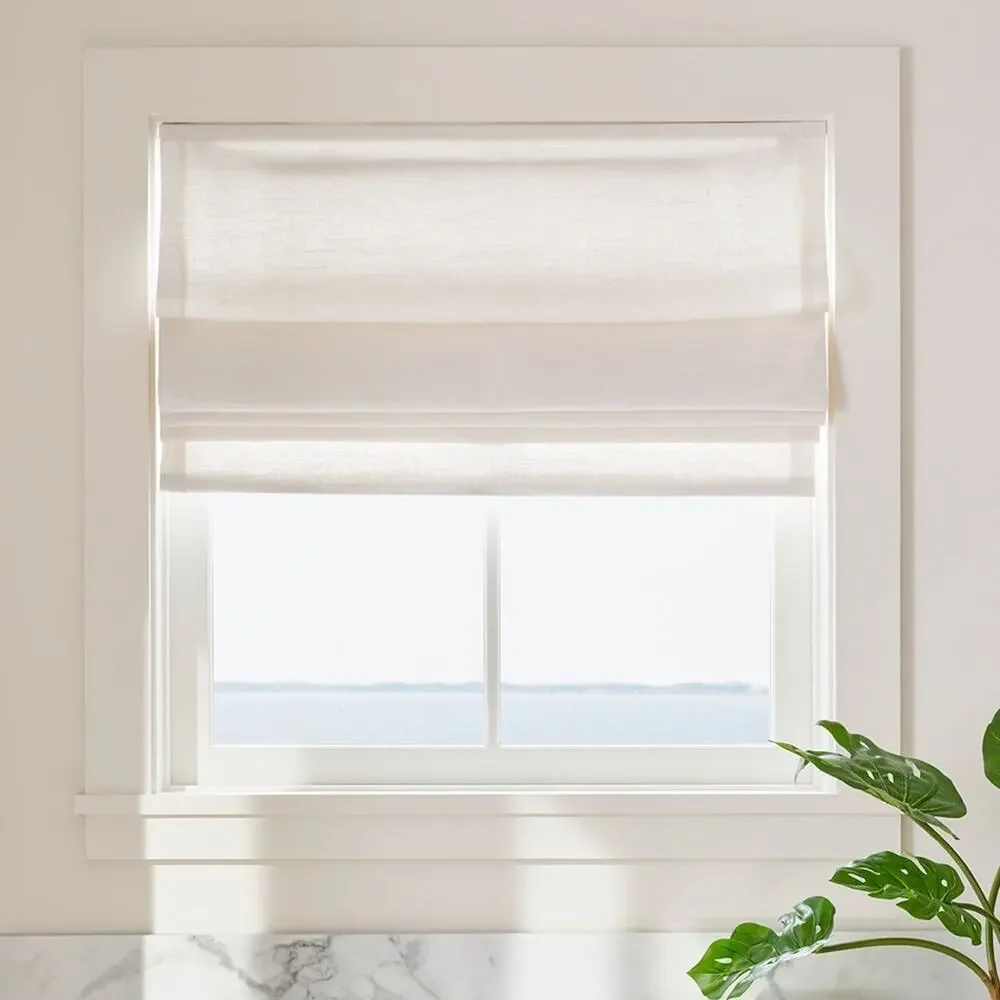 Pottery Barn Roman Cordless Shade Emery Linen Cotton White 36
